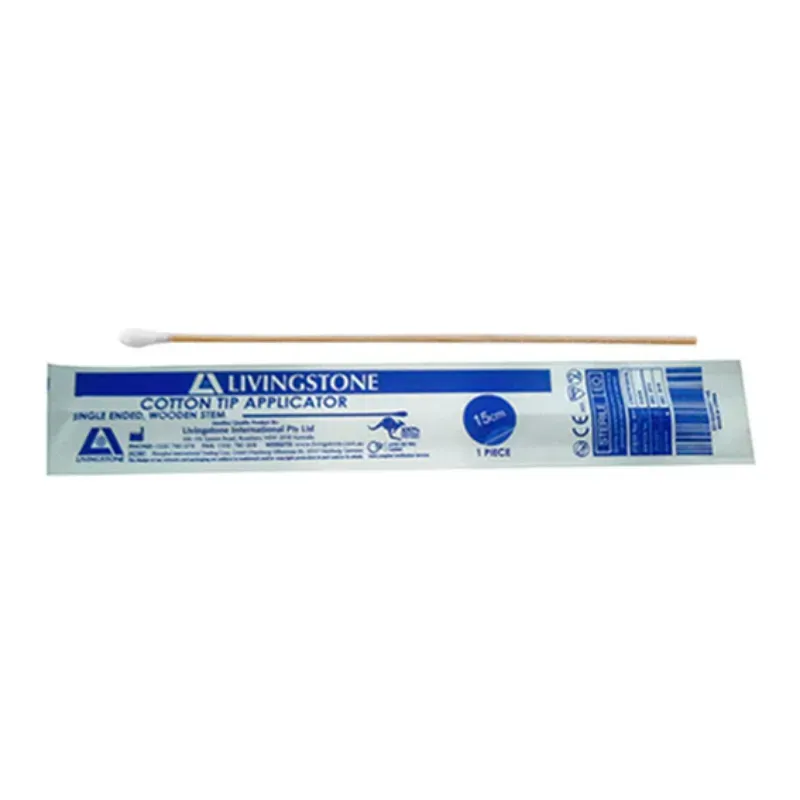 Cotton Tip Applicator Single Tipped Biodegradable Wooden Stem 15cm Sterile Cotton Tip Applicator Single Tipped Biodegradable Wooden Stem 15cm Sterile
