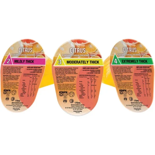 Flavour Creations Citrus Flavoured Thickened Cordial Drink 175mL Box of 24 - All Types