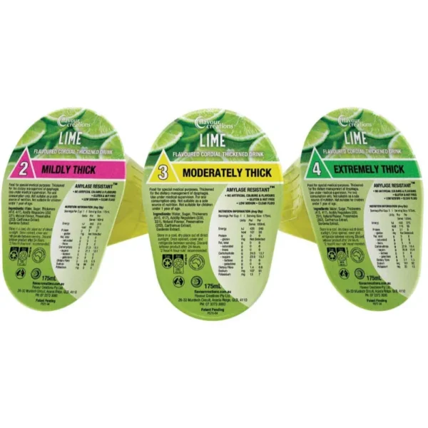 Flavour Creations Lime Cordial Drink 175mL Dysphagia Cup RTD Box of 24 - All Types