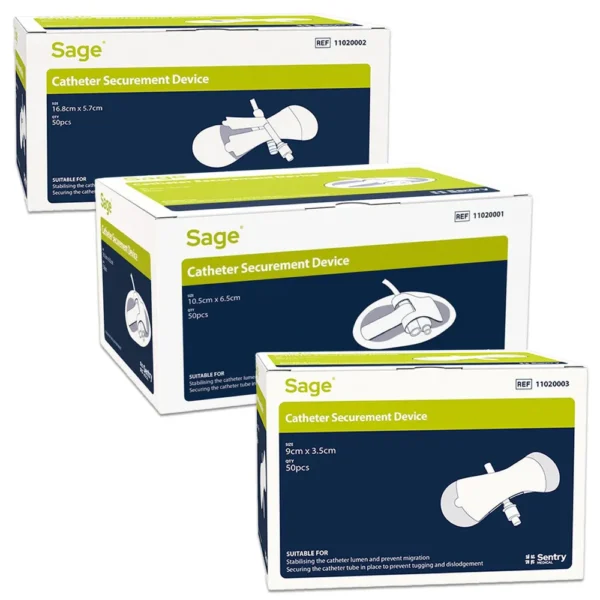 Sage Catheter Securement Device, Box of 50 (9cm x 3.5cm - 10.5cm x 6.5cm - 16.8cm x 5.7cm)