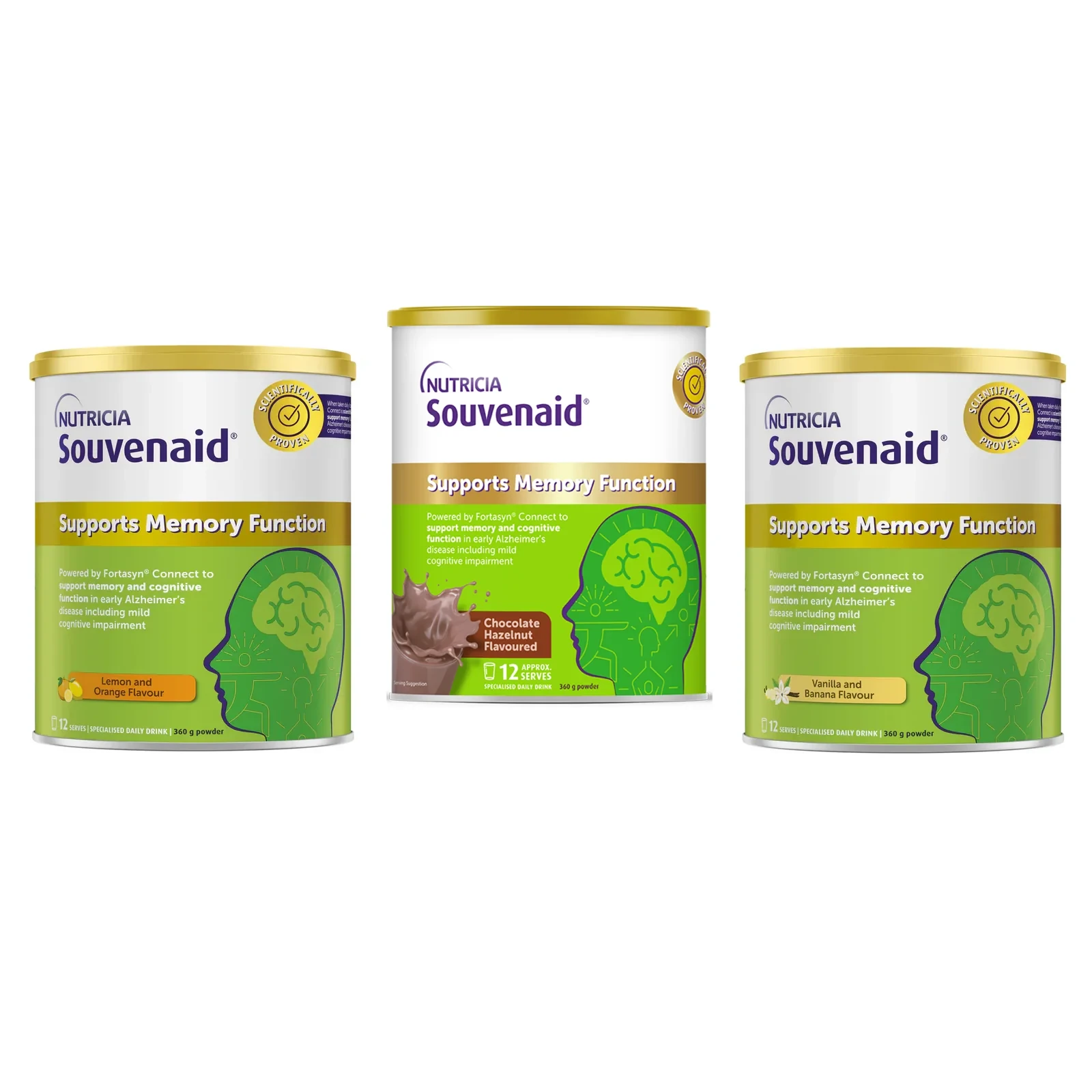 2026-03-10-69afab7de006c.webp Nutricia Souvenaid Powder Vanilla & Banana/ Lemon & Orange / Chocolate Hazelnut 360g - Image 1