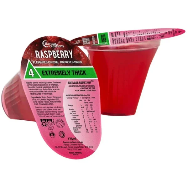 Flavour Creations Raspberry Flavoured Thickened Cordial Drink 175mL, Box of 24 - All Types