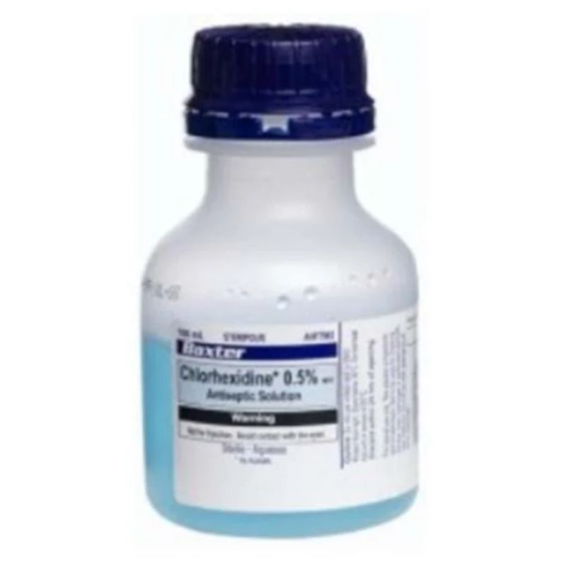 2604142345 Baxter Chlorhexidine Acetate Aqueous 0.05 Percent w/v - 100ml in Steripour Recyclable Plastic Bottle AHF7977 - Each - Image 1