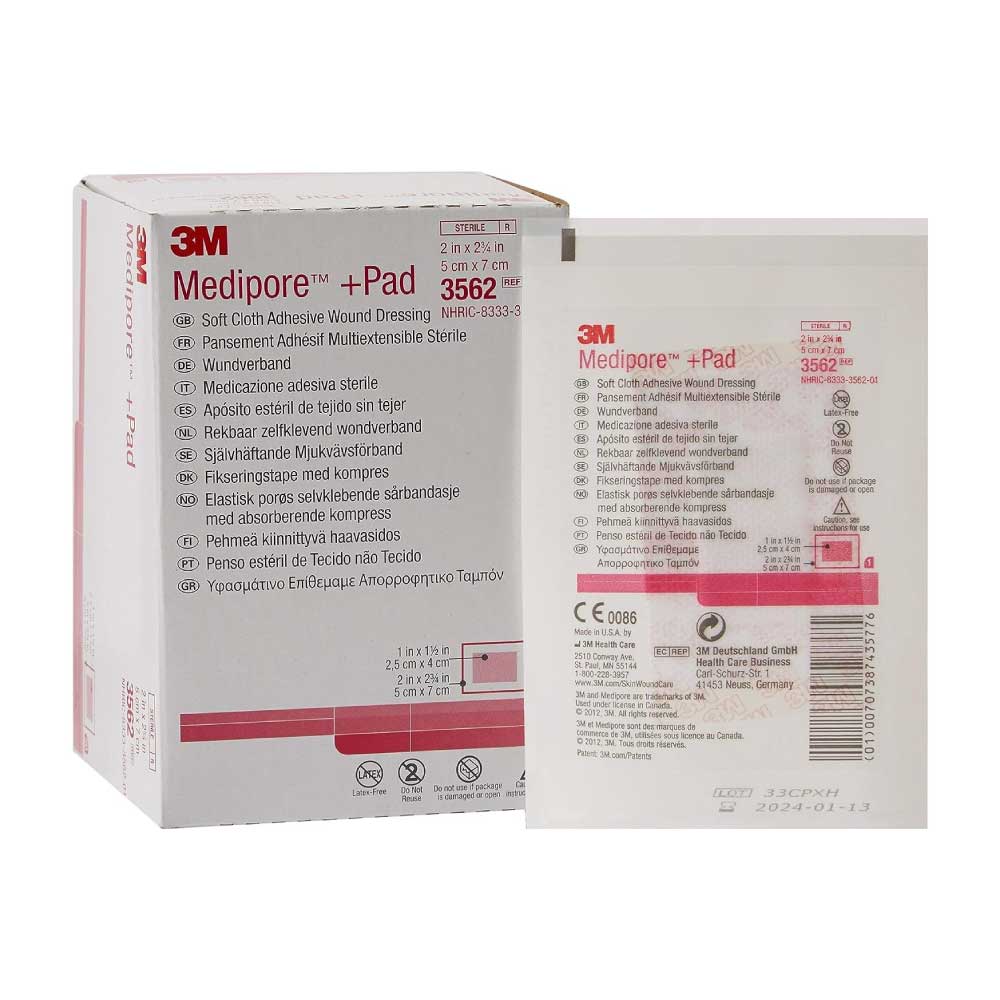 3562E 3M Medipore +Pad Soft Cloth Adhesive Wound Dressing - All Sizes - Image 1