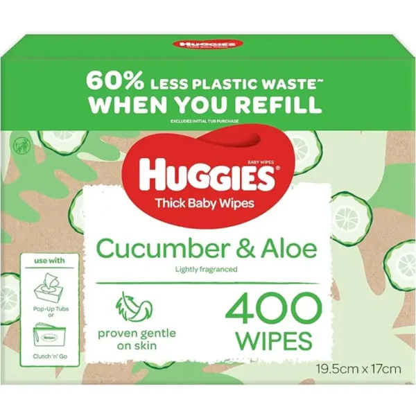 Huggies Thick Baby Wipes Cucumber & Aloe, Pack of 400 (16047)