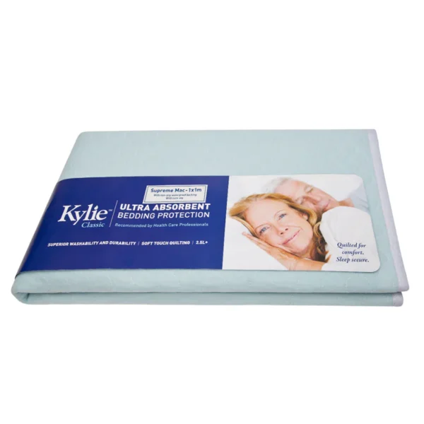 Kylie Supreme Mac Waterproof Backing With Tuck Ins 100x100cm 2500mL Light Blue, Each (8356106)