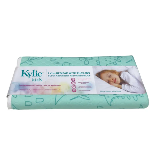 Kylie Kids Mac Waterproof Backing With Tuck Ins Bed Pad 100x100cm 2500mL Green, Box of 1 (8356120)