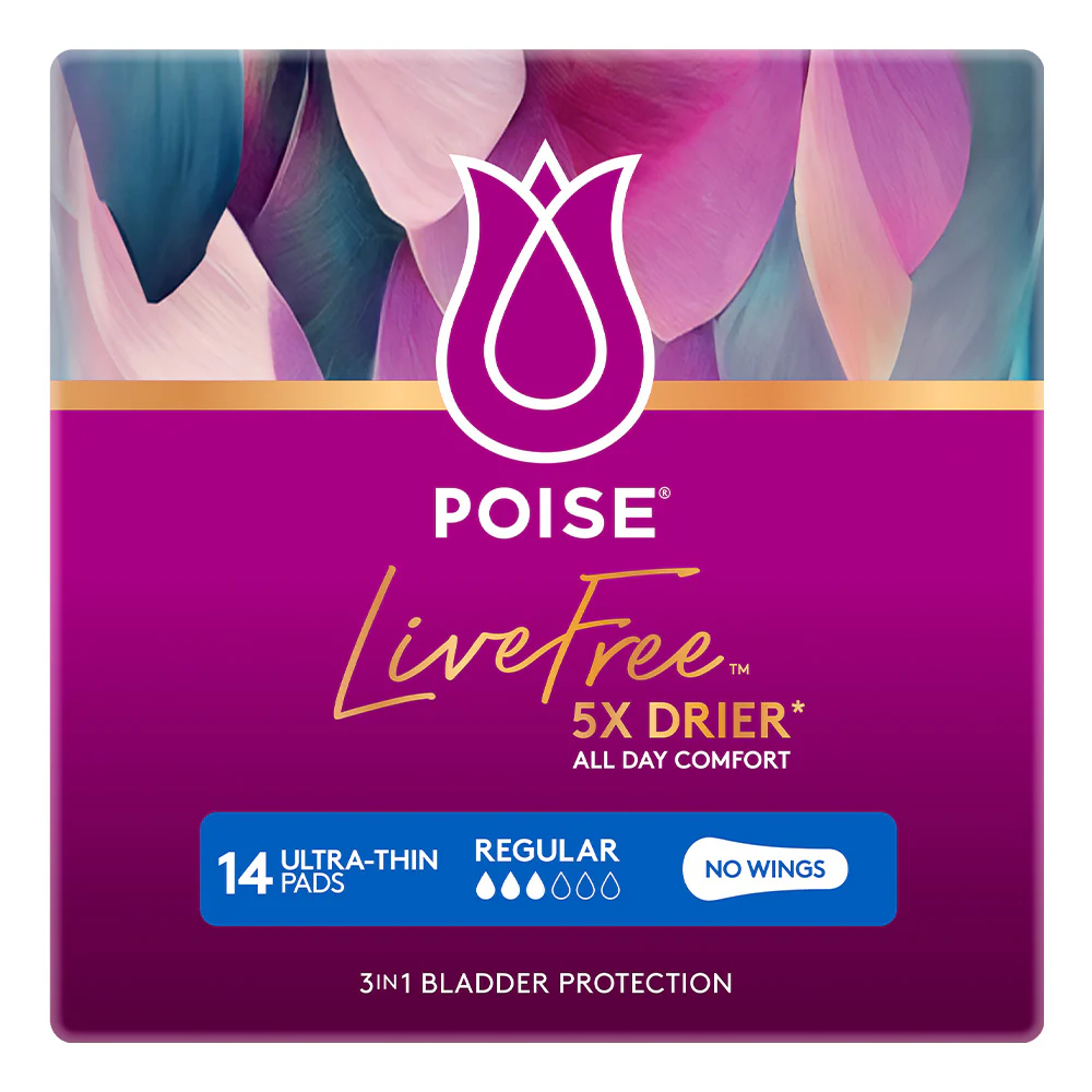 91830 Poise Live Free Pad Regular, Female, 110mL (No Wings / With Wings) - Image 1