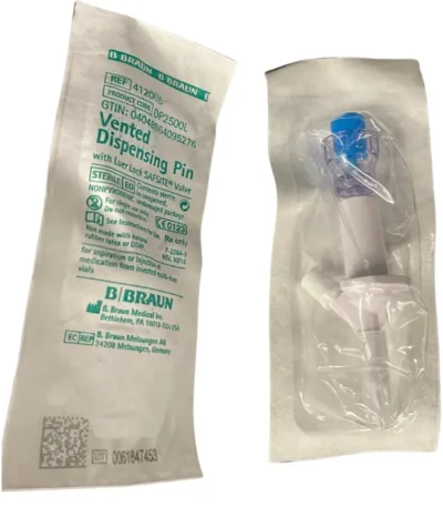 B. Braun Vented Dispensing Pin with Luer Lock Safsite Valve Standard Spike