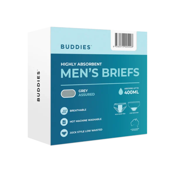 Buddies Assured Mens Washable Brief Jockey Style Grey, Each - All Sizes