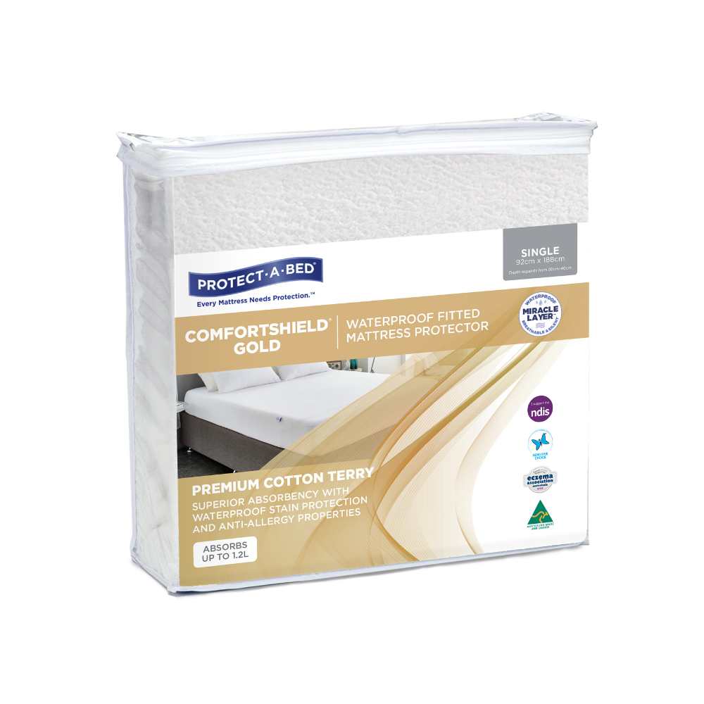 COMFORTSHIELD_GOLD_COTTON_TERRY_MP_PACKSHOT_SINGLE_92X188CM_WATERPROOF Protect-A-Bed Comfortshield Gold Mattress Protector - All Sizes - Image 1