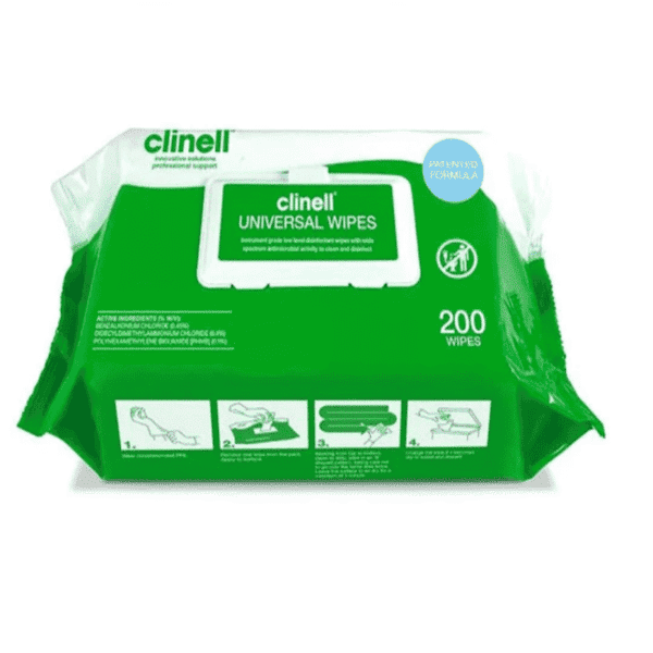 Clinell Universal Sanitising Wipes, 25cm x 25cm Green (Pack of 200) 6 packs - CW200AUS