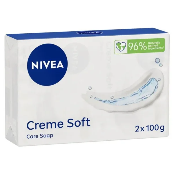 NIVEA Crème Soft Soap Bar Moisturising 100g Twin Pack Gentle Cleansing Soap Bar with Almond Oil to Moisturise Skin