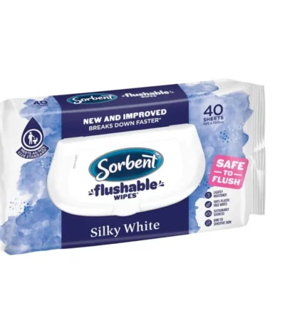 Sorbent Silky White Flushable Wipes