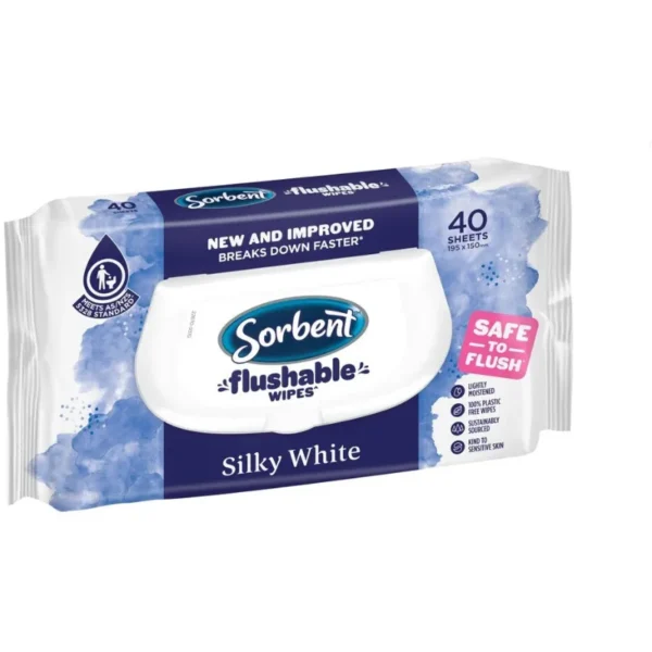 Sorbent Silky White Flushable Wipes