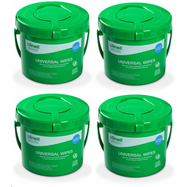 Clinell Universal Sanitising Wipes, All surfaces & Safe on Hands, 25cm x 25cm Bucket of 225 - CWBUC225AUS - 4 Buckets/ctn