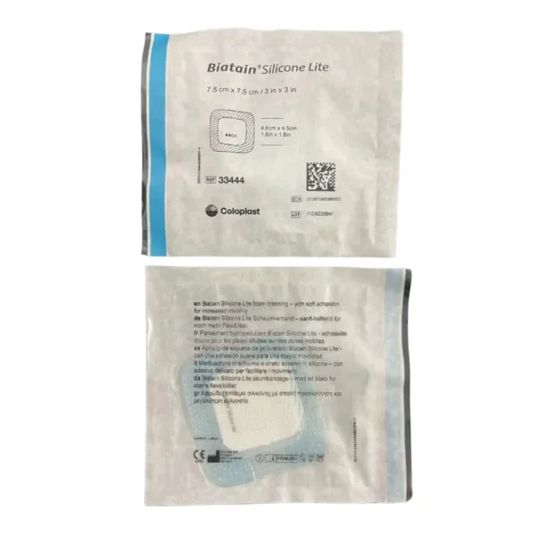 Coloplast Biatain Silicone Lite Adhesive Foam Dressing with soft Adhesion, 7.5cm x 7.5cm 33444
