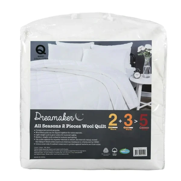 Dreamaker All Season 2 Piece Wool Quilt, King 240cm x 210cm