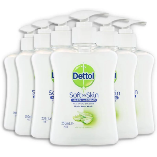Dettol Liquid Hand Wash Aloe Vera Pump Anti-Bacterial, 250ml x 6 Pack