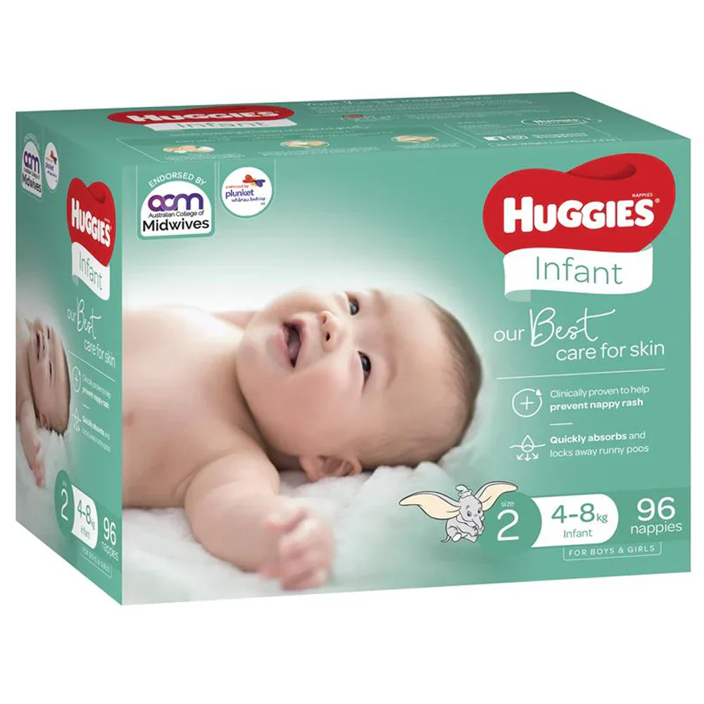 huPPxMr_e33ec0bd-ba99-4aa9-a826-5109c022c2d0 Huggies Ultimate Nappies Infant Jumbo, 4-8kg Size 2, Carton of 96 (22214) - Image 1