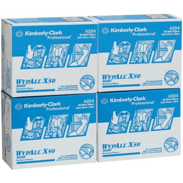 Wypall X50 Pop-up Wipers, 4-ply, 24 X 42cm, White, (160 Item / Box) - Box of 4